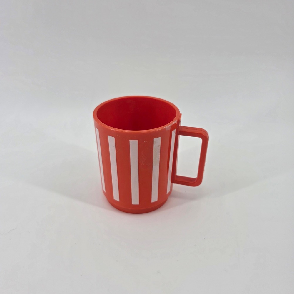Vintage Deka Orange White Striped Plastic Mug Cup Made in USA Retro 269